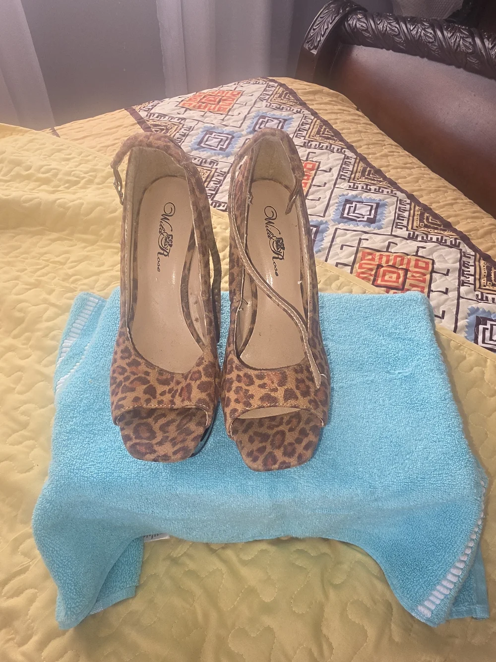 Wild Diva Leopard Print Peep-Toe Heels - Brown